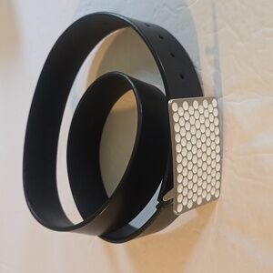 Geometric Buckle Black leather Belt Sz.32